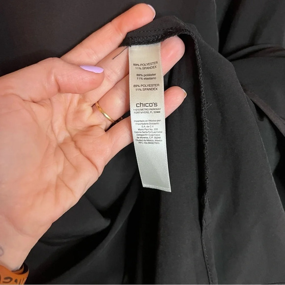 Chico’s Black Choker Neck Gold Faux Button Long Sleeve Blouse, Women’s Size 12 - Picture 10 of 12